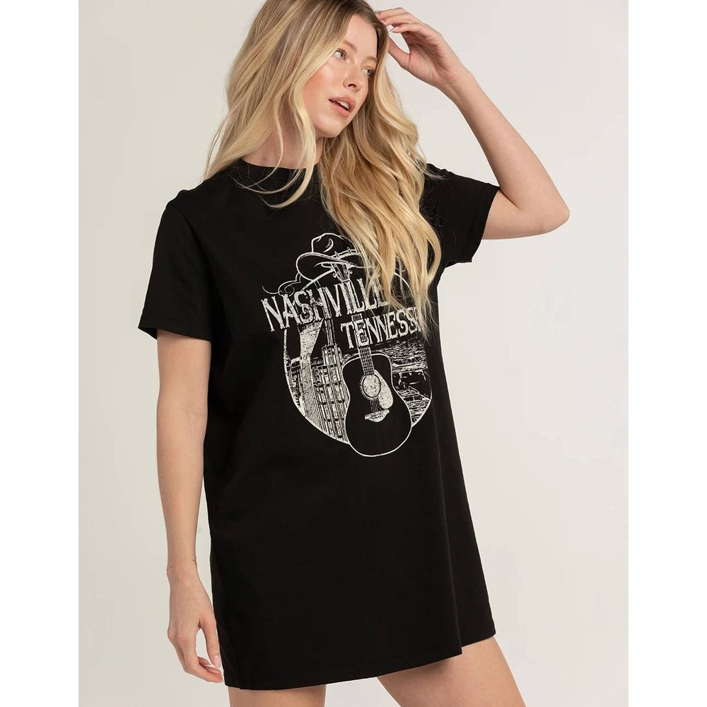 Full Tilt Nashville Graphic Tee Guitar Cowboy Hat Short Sleeve Top S